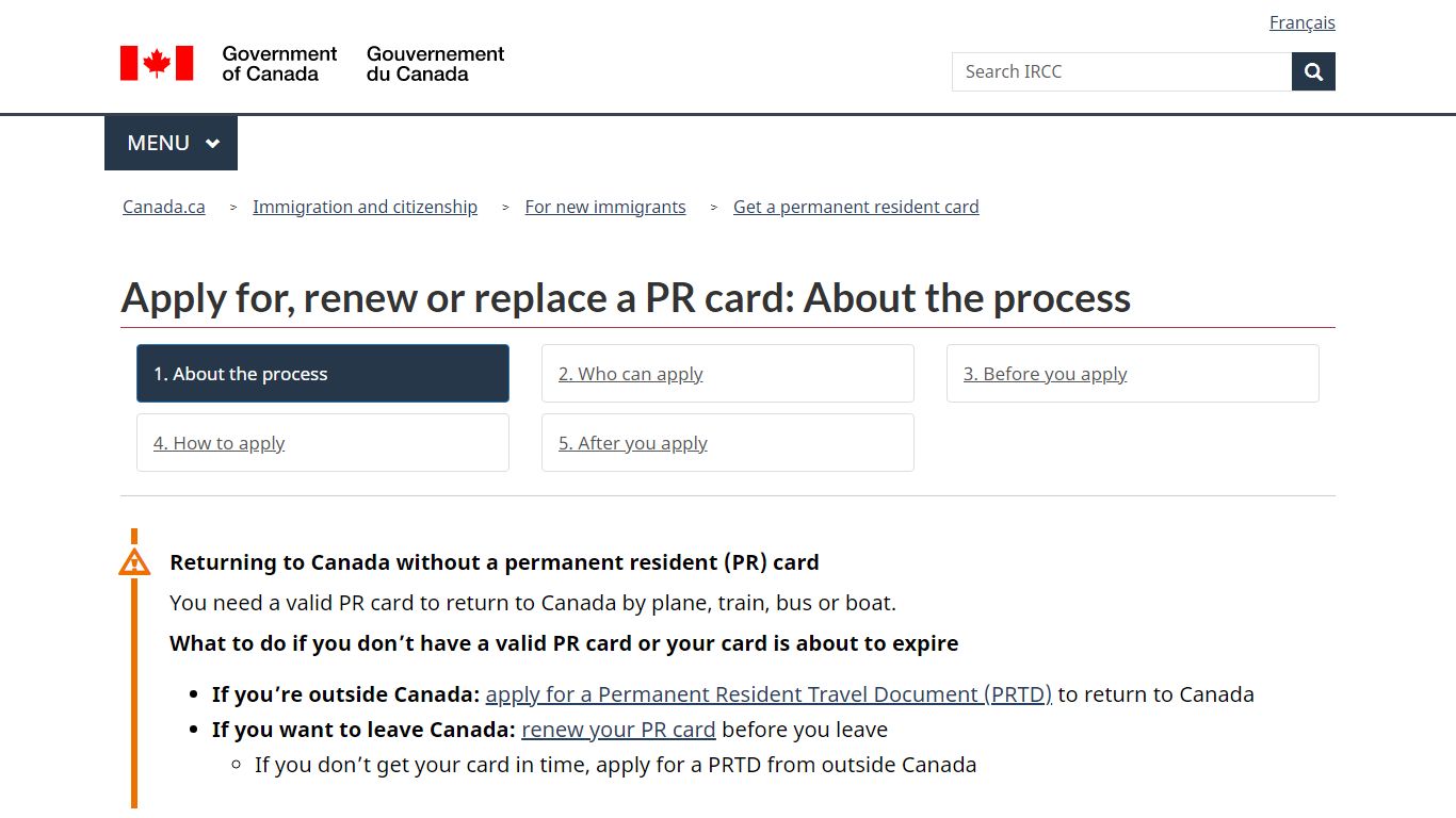Apply for, renew or replace a PR card: About the process