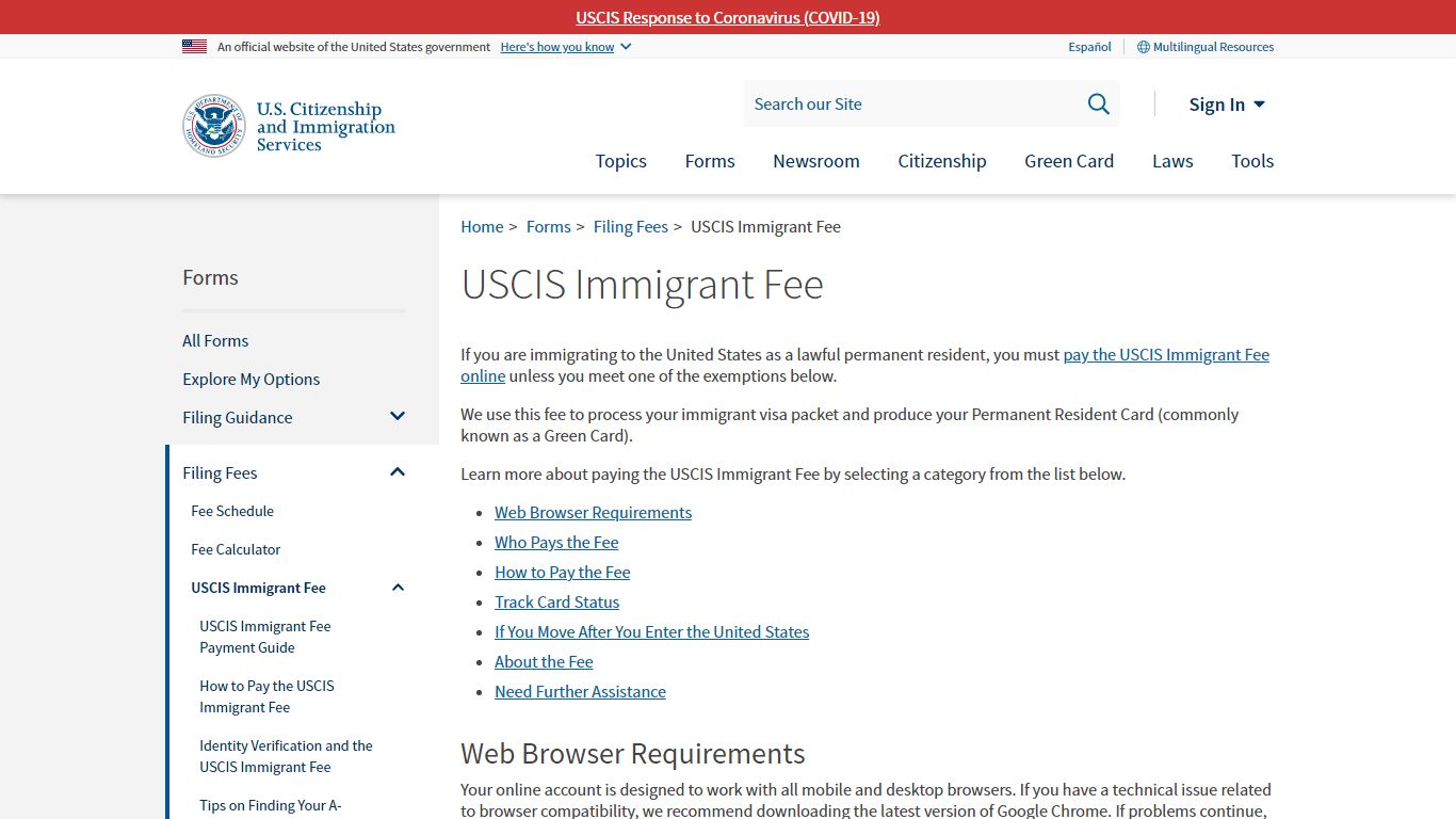 USCIS Immigrant Fee | USCIS