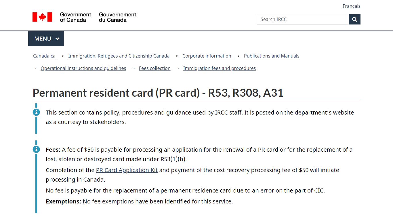 Permanent resident card (PR card) - R53, R308, A31 - Canada.ca